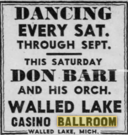 Walled Lake Dance Pavillions - 01 Sep 1955 Ad